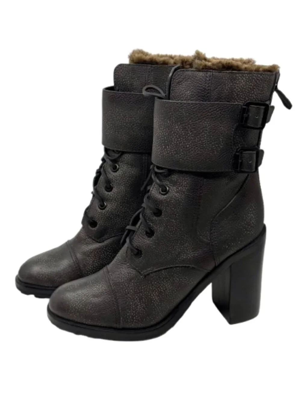 TORY BURCH~Broome Combat Boot w/Shearling Fur Lining Lace Up Booties 10 LIKE NEW